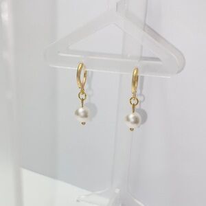 Round Pearl Huggie Drop Earring